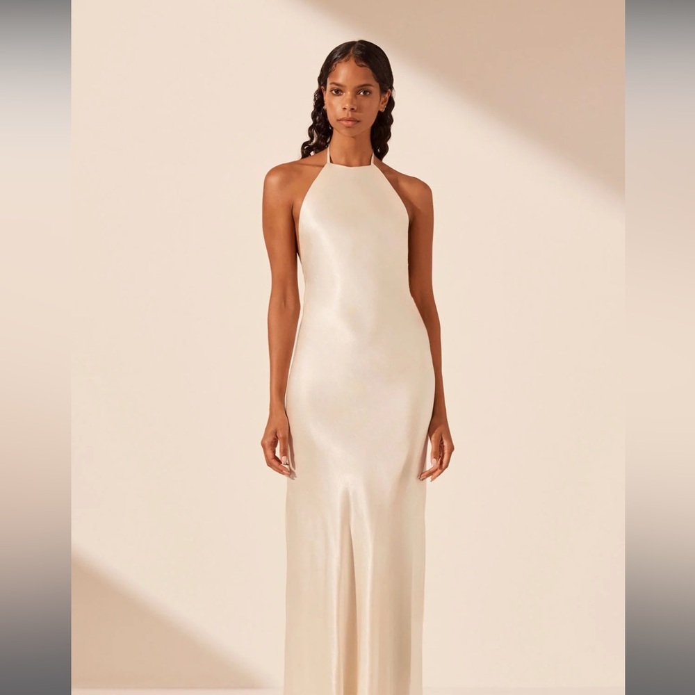 La Lune Low Back Halter Neck Midi Dress - Cream